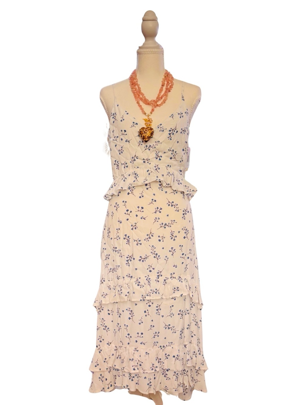 White Floral Ruffle Maxi Dress